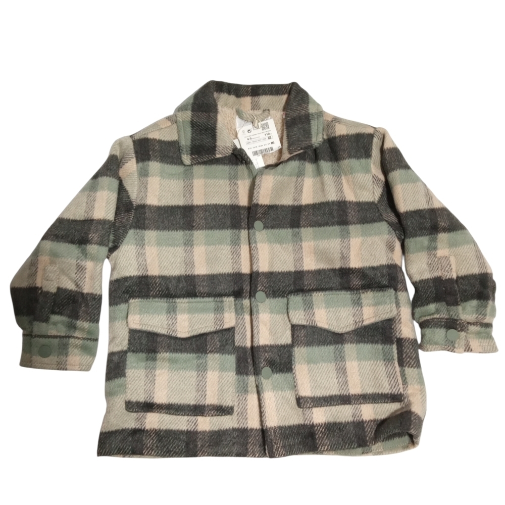 Zara Kids Plaid Fleece Lined Snap Closure Jacket Size 4-5 - Picture 2 of 7